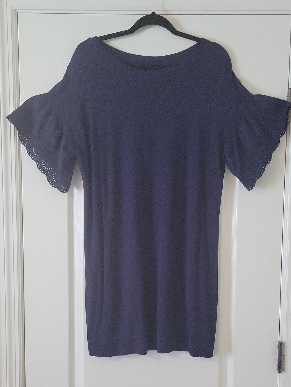 As U Wish Navy Blue Eyelet Bell Sleeve Shift Dress